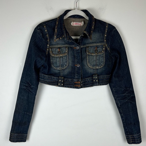 Vintage | Leo Roma 90s Grunge Studded Ultra Cropped Denim Bolero Jacket | M - Picture 1 of 11